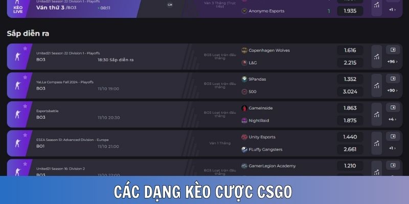 Các dạng kèo cược phổ biến trong game CSGO